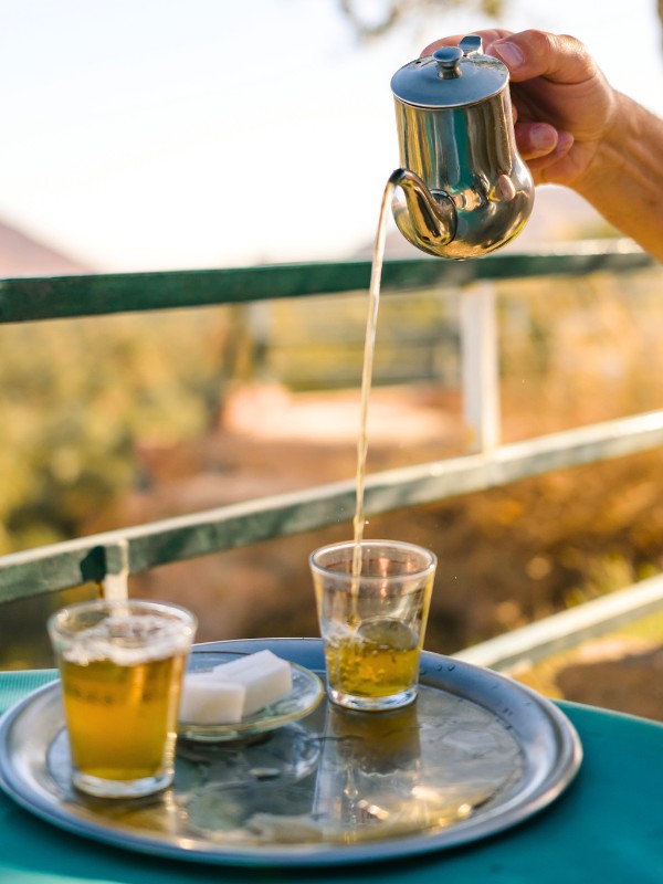 pouring Moroccan mint tea