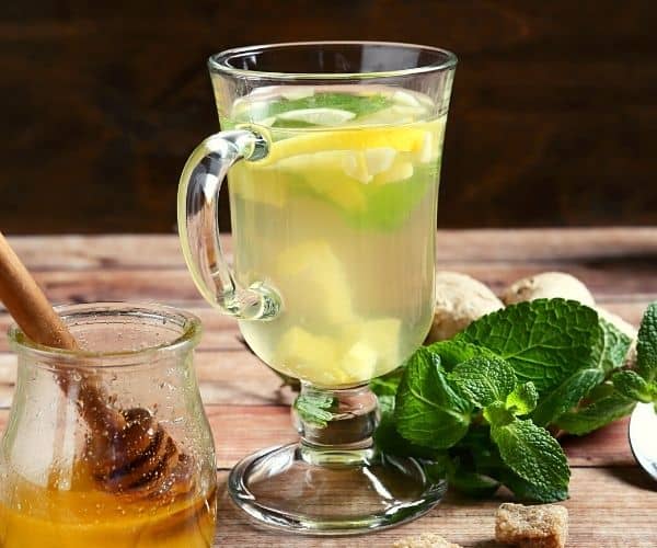 ginger tea with honey mint and lemon