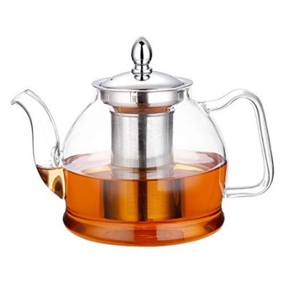 Hiware 1000ml Stovetop-Safe Glass Teapot with Removable Infuser Basket