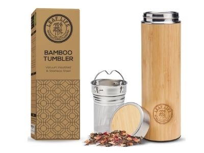 LeafLife Premium Bamboo Tumbler Thermos with Infuser & Strainer