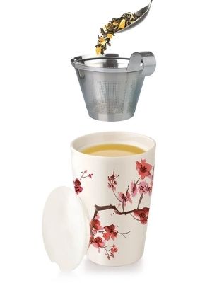 Tea Forte Kati Cherry Blossoms Ceramic Cup and Tea Infuser