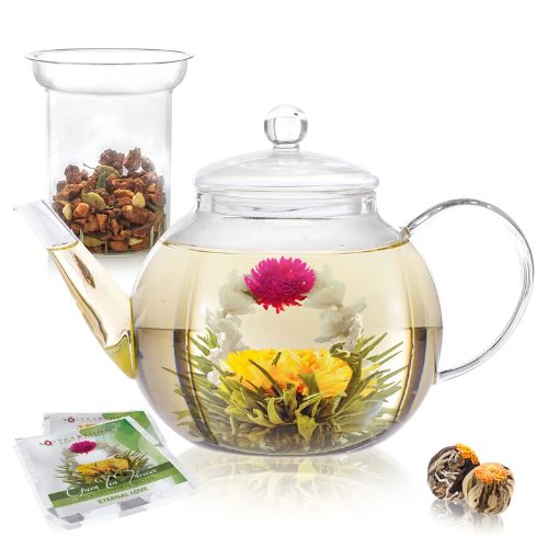 Teabloom 40-Ounce Stovetop & Microwave Safe Glass Teapot
