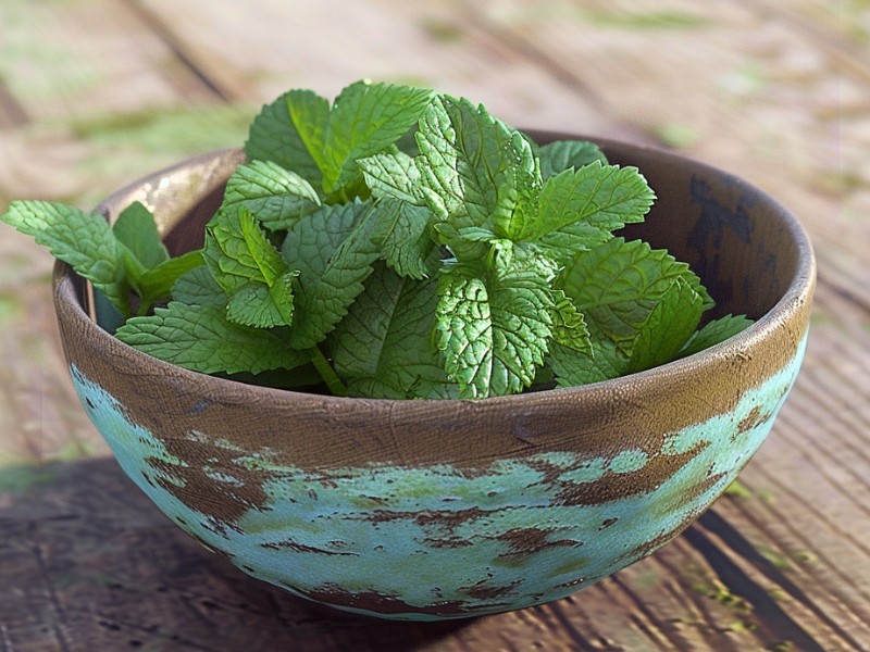 fresh mint leaves in a bowl